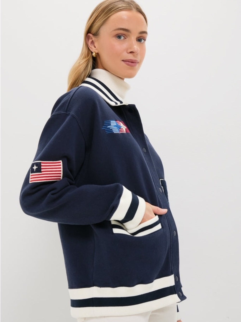 Tuckernuck Navy Albright Fleece Varsity Jacket Size Large NWT - Picture 3 of 15